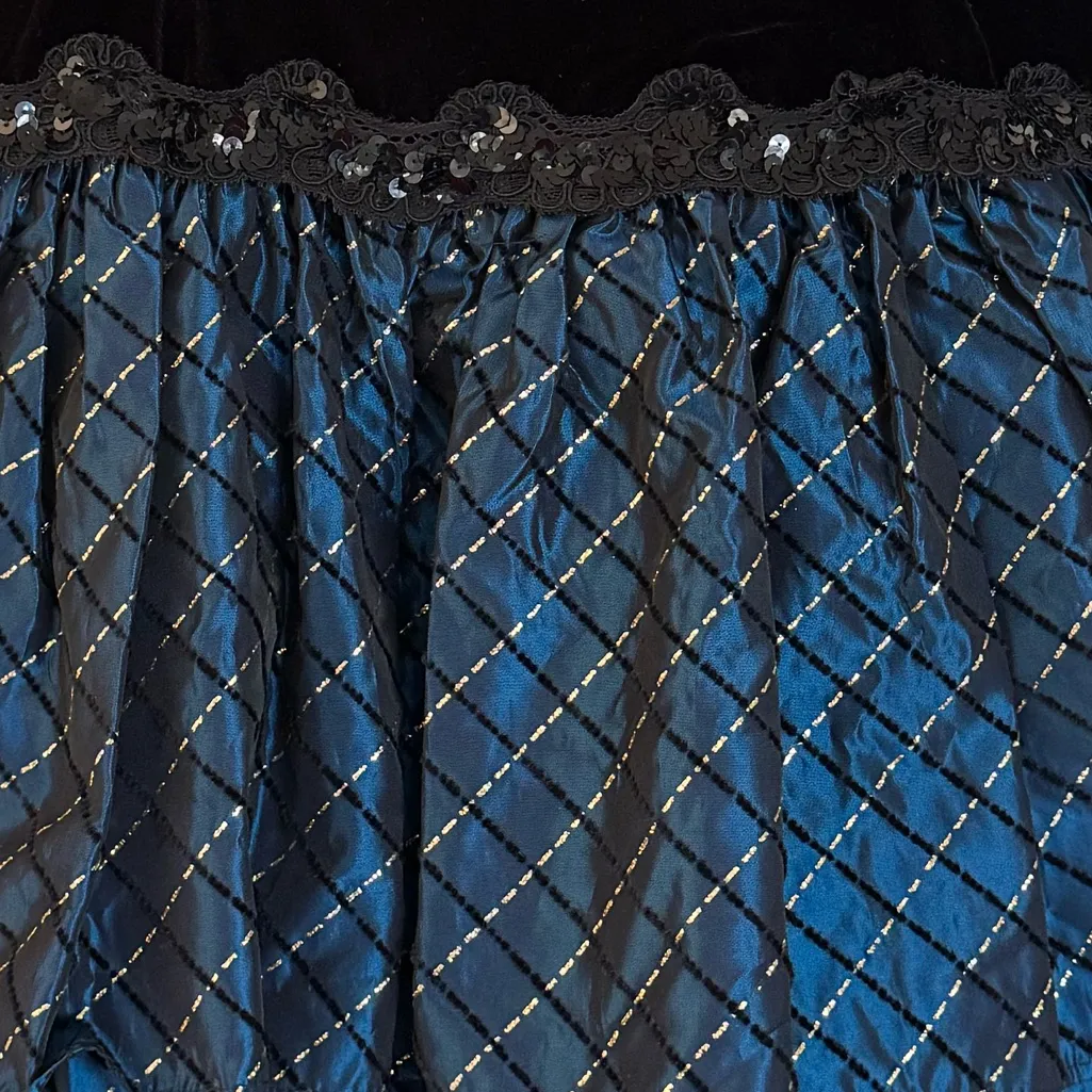 Vintage‎ Scott McClintock Black Velvet Blue Taffeta Tiered Party Dress Size 6 - Image 7