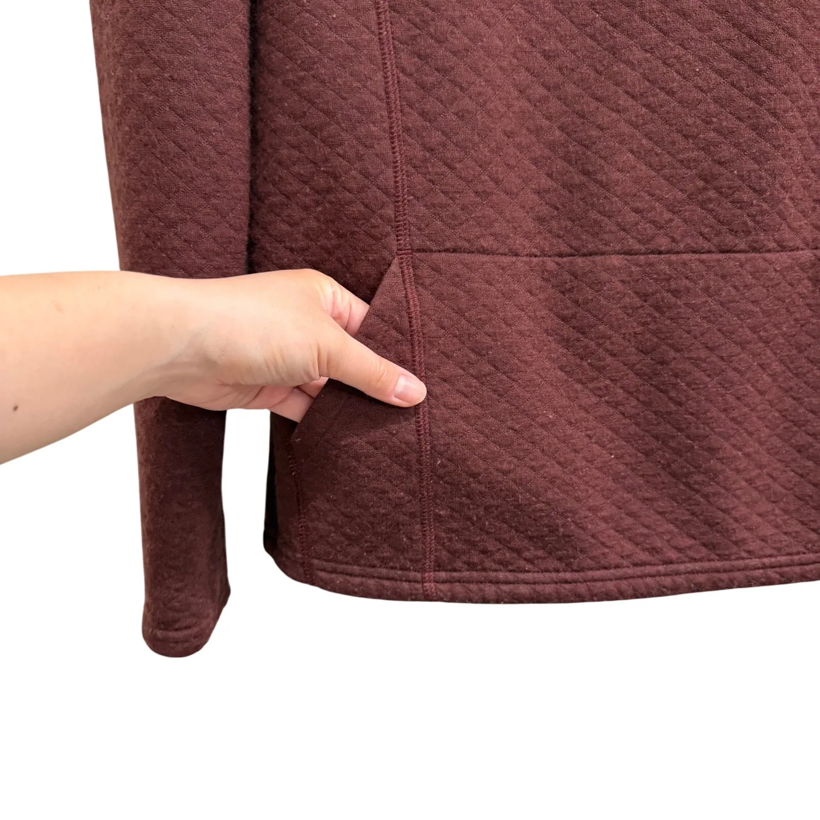 Kuhl Merino Wool Quilted Burgundy Cowl Neck Long Sleeve Pullover Sweater Medium - Image 3