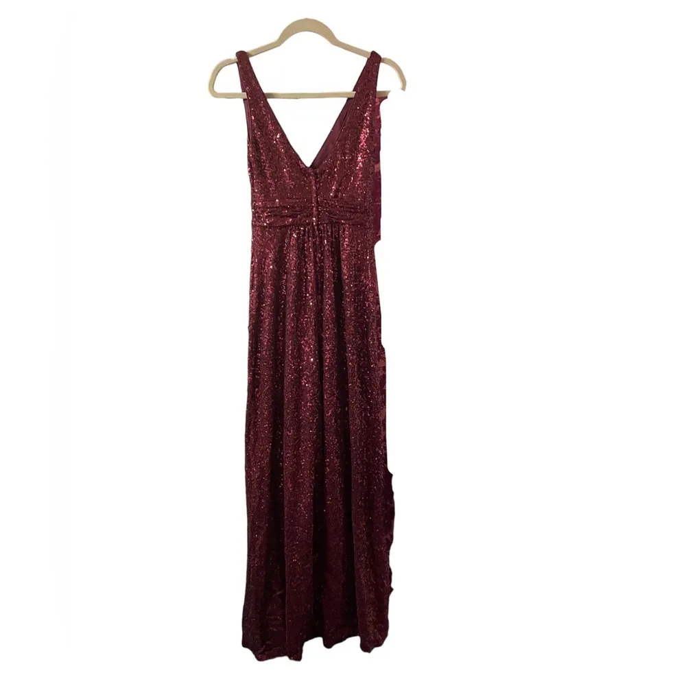 DAVIDS BRIDAL BURGUNDY SEQUIN GOWN - Image 2