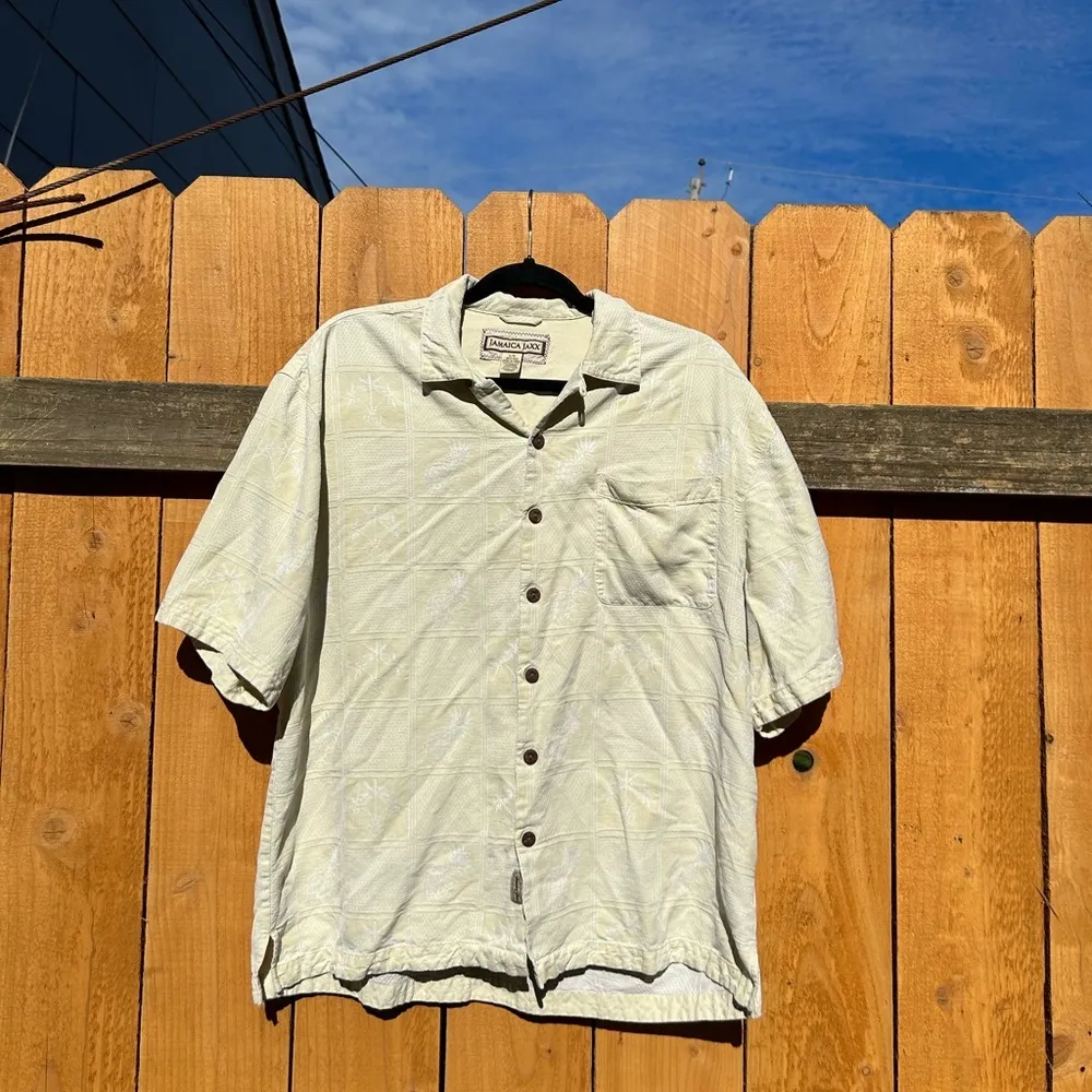 Jamaica Jaxx Silk Hawaiian Shirt Mens Large Aloha Button Front Off White Cream‎ - Image 3