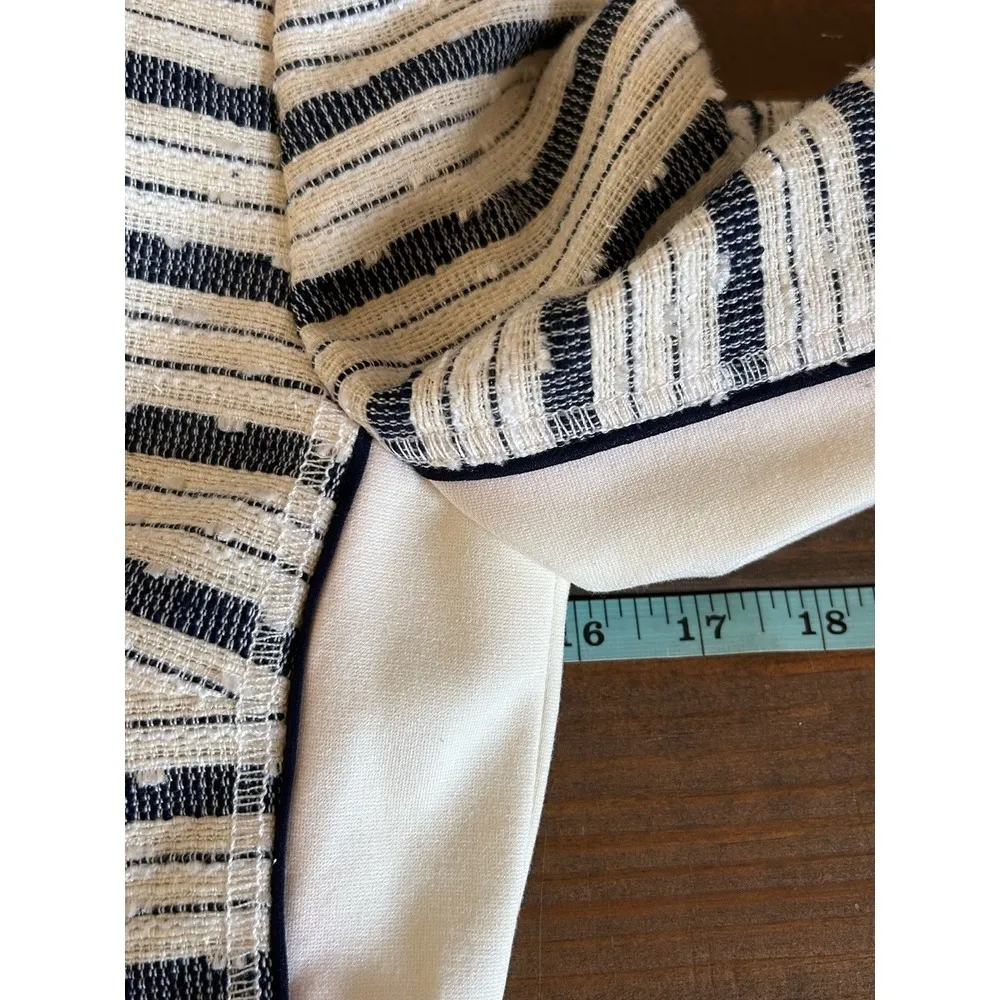 White House Black Market Womens Tweed Blazer Jacket Fringe Chain Ivory Navy Sz 0 - Image 8