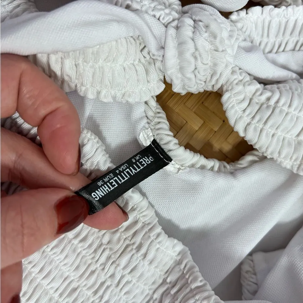 Prettylittlething white crinkle tie one piece swimsuit‎ - Image 6