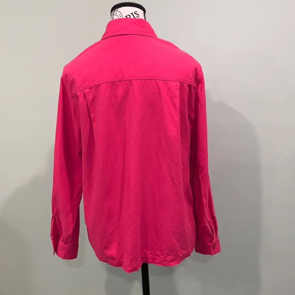 Vintage Women's Petite Medium Hot Pink Long Sleeve Embellished Silk Shirt Top - Image 5