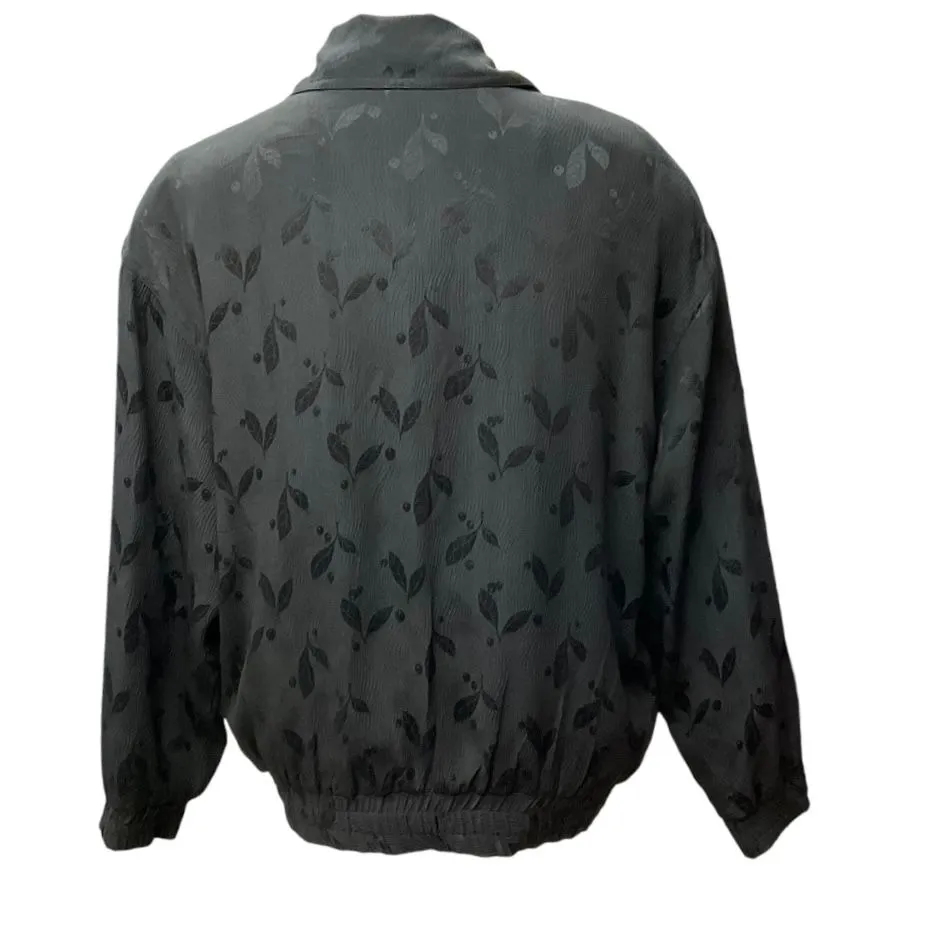 Vintage Fuda International‎ Full Zip Bomber Jacket Sz S Black Gray Leaf Pattern - Image 4