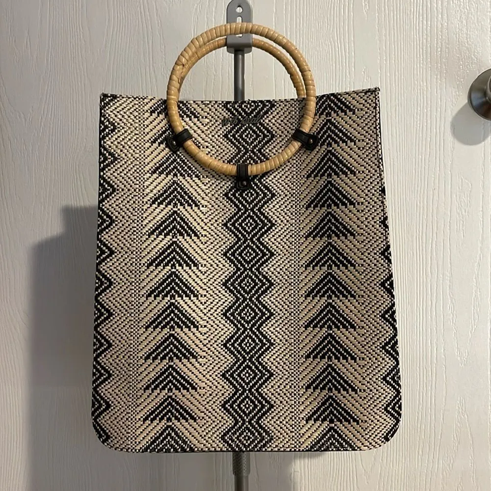 Wet Seal Womens Boho Woven‎ Medium Purse Tote Bag Suede Faux Leather Accents. - Image 9