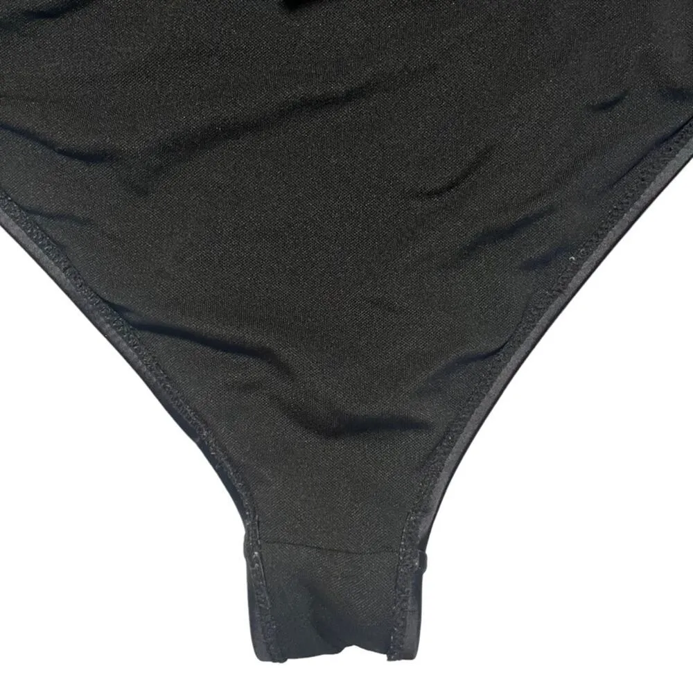 Womens Swimsuit One Piece Black Size Large Cutout Plunging Neck High Thigh Sexy - Image 11