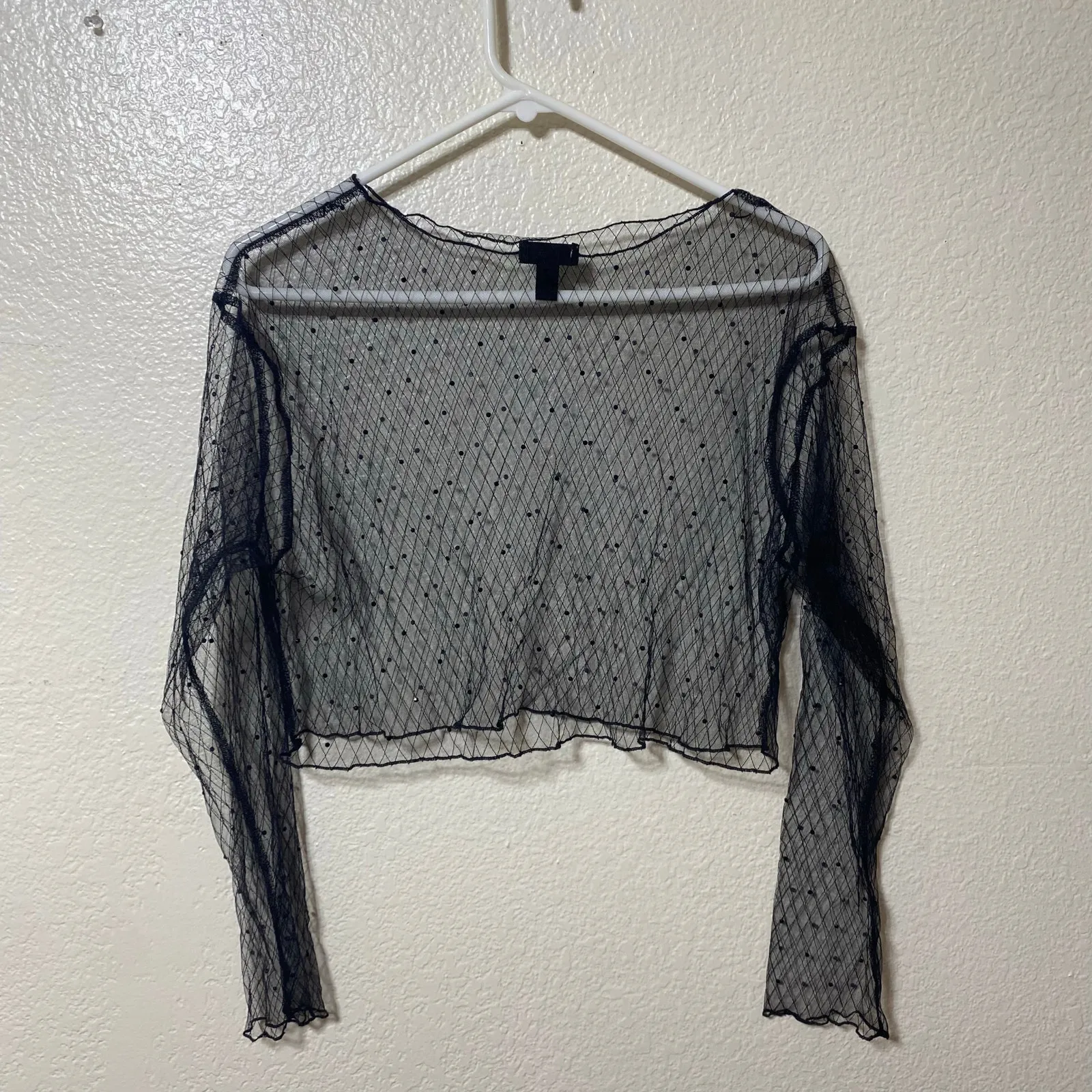 Privy Mesh Rhinestone Mong Sleeve Top Size Medium Fairy Grunge Edgy Punk - Image 2