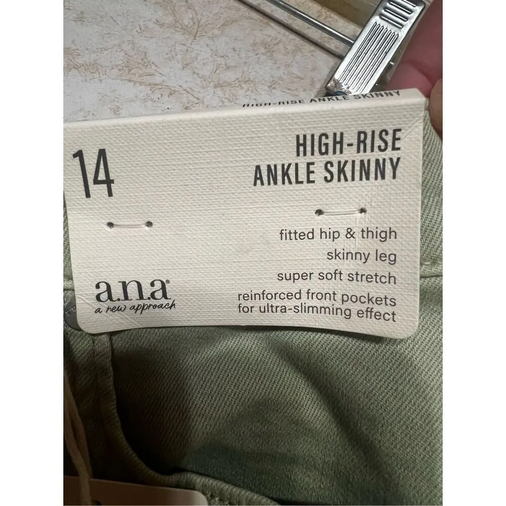a.n.a. High Rise Ankle Skinny Stretch Pants Desert Sage Sz 14 NWT - Image 4