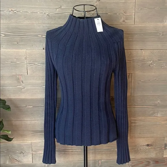 BR mock neck, Navy Ribbed Knit Sweater-sold out online - Image 2