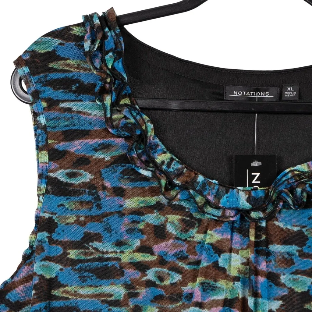 Notations Tank Shirt XL Womens NEW Ruffle Scoop Neck Abstract Top Sleeveless - Image 2