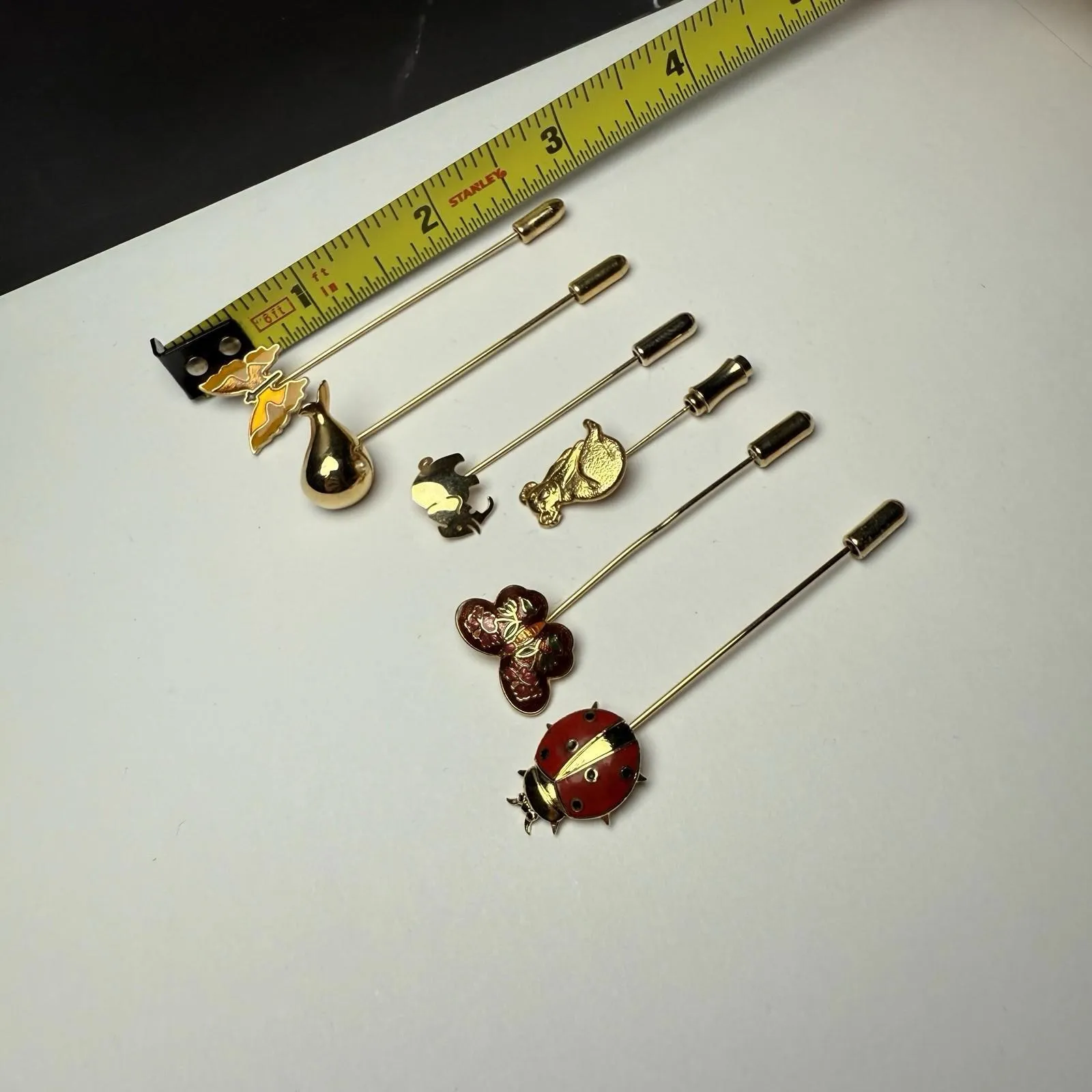 Lapel Stick Pin Gold Tone Lot Of 6 Whale Koala Butterfly Ladybug Elephant - Image 3