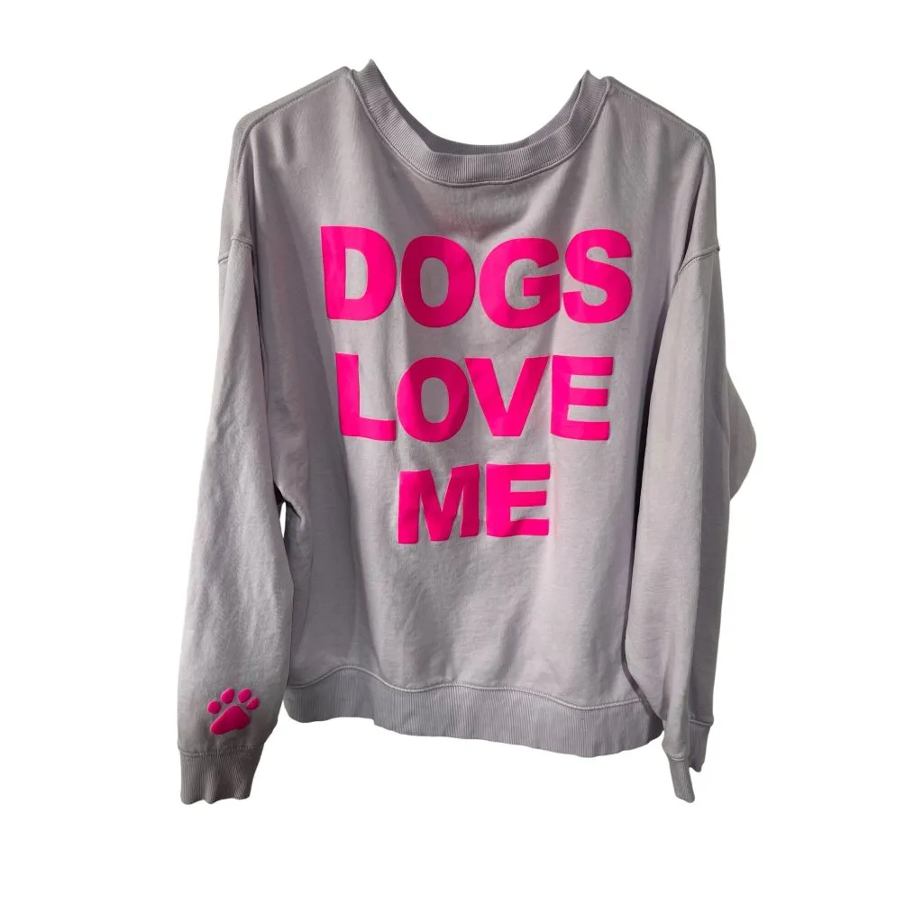 Wildfox Love Sweatshirt Dogs Love Me Gray W/ Pink Paw Print Womens L - Image 2