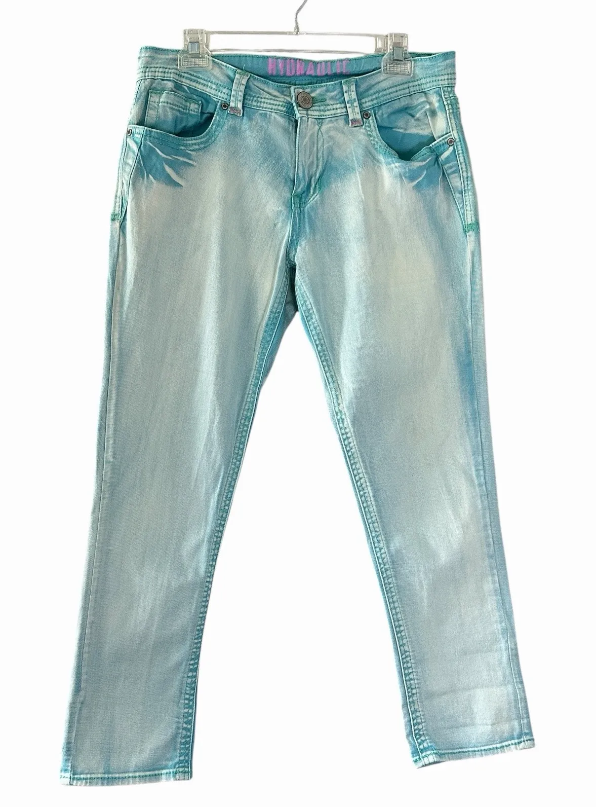 Y2K Hydraulic Women's Light Aqua Blue Cropped Straight Leg Jeans Size 10 Stretch - Image 1