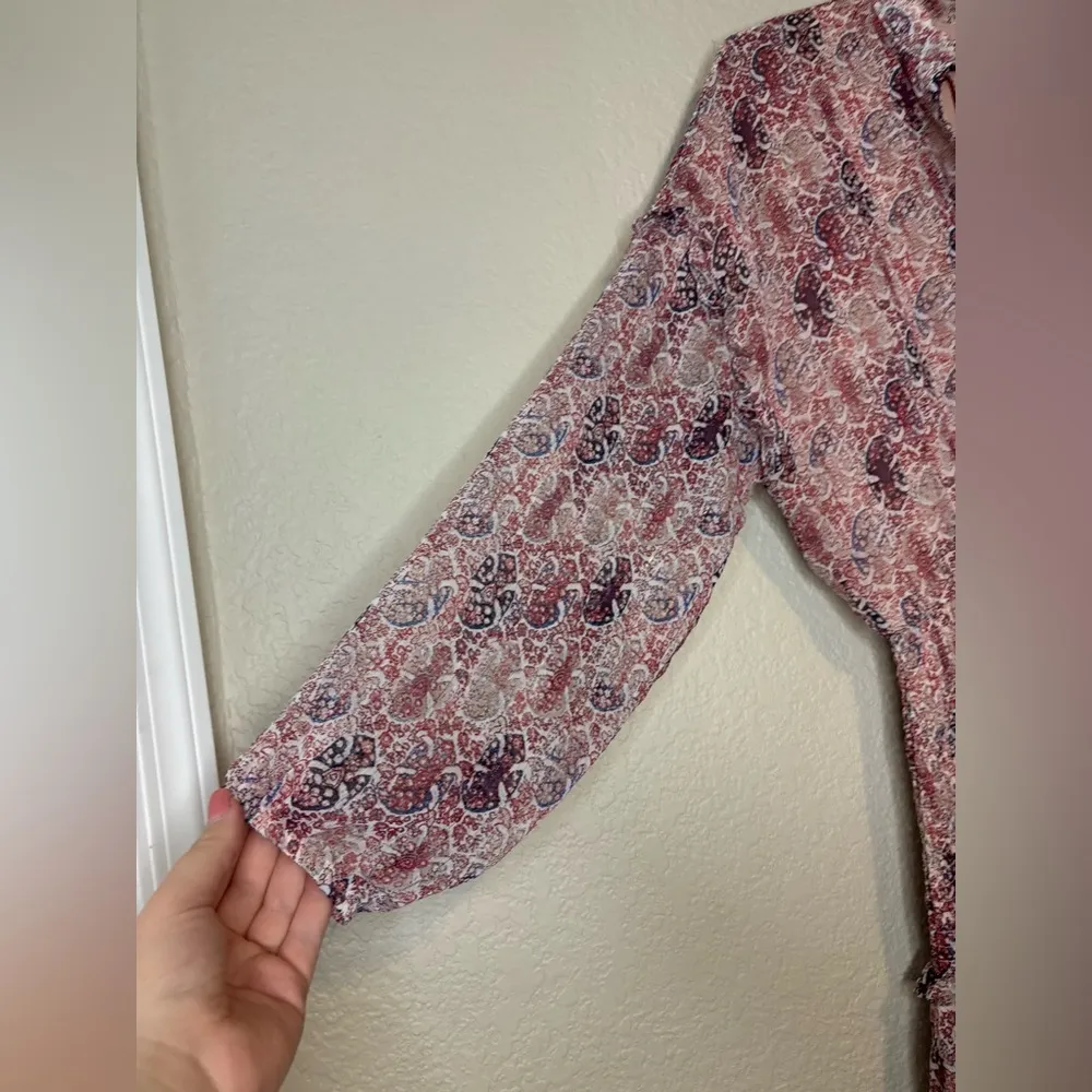 Aqua Paisley Shimmer Smocked Chiffon Dress Size S - Image 6