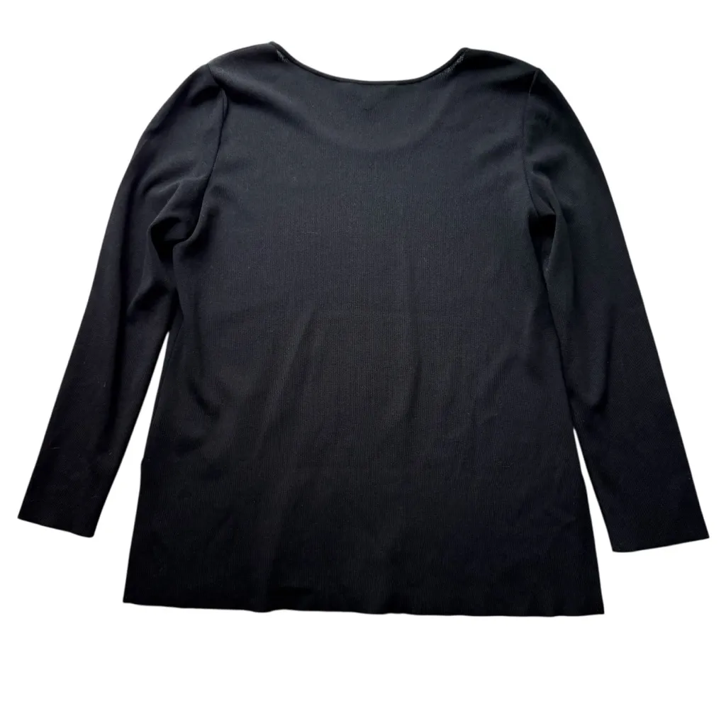 MING WANG Knit Lightweight Tunic Sweater Pullover Black Size Large Scoop Neck - Image 7