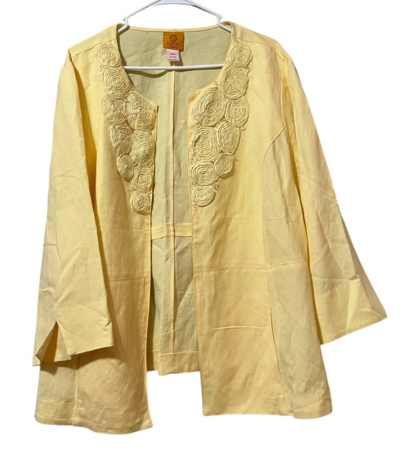 Ruby Rd Woman Size 20W Linen Blend Shirt Jacket Embroidered Yellow Floral Office - Image 1