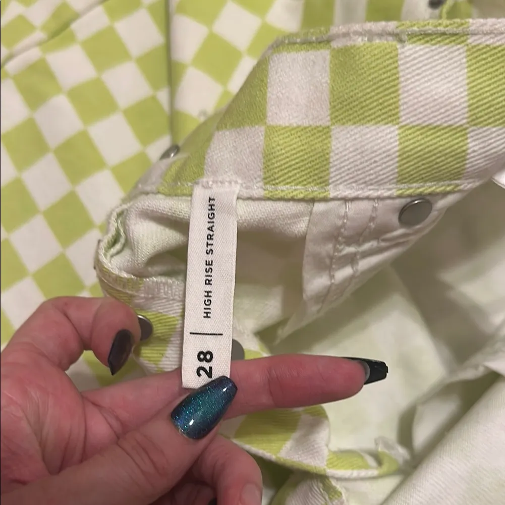 Green Checkered Straight Leg Jean - Image 6