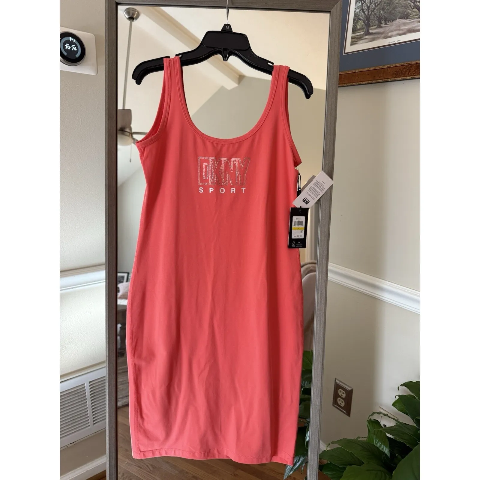 Dkny Sport NWT Women's Embellished Logo Tank Knee Length Dress Pink Size M $60 - Image 5
