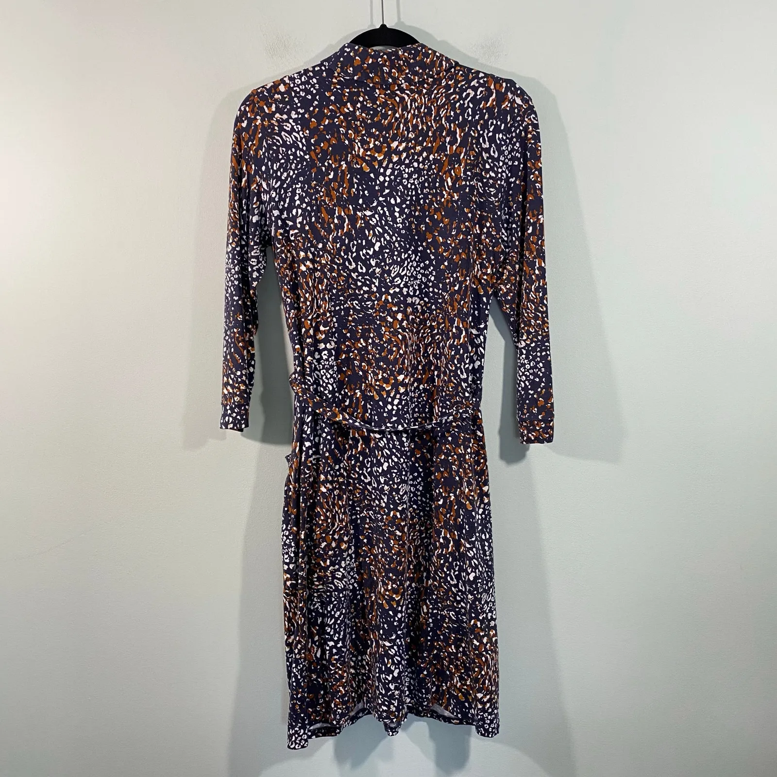 Garnet Hill Women Mixed Print Mavis Button Up Tie Waist Knit Dress Size S - Image 9