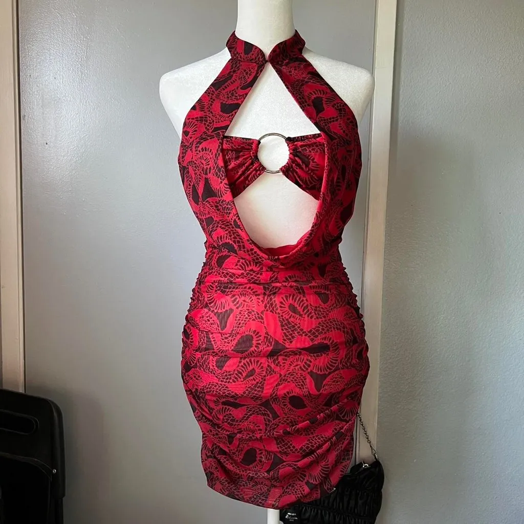 I.am.gia I AM GIA Elegant Red and black snake print Halter Dress Medusa Dress - Image 8