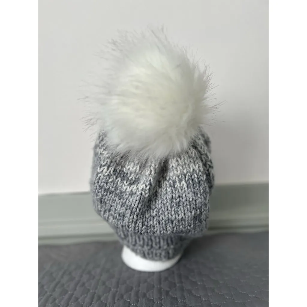 Love Nana Irish Merino Wool Slouch Beanie Hat Fur Pompom Handmade Blue OS - Image 8
