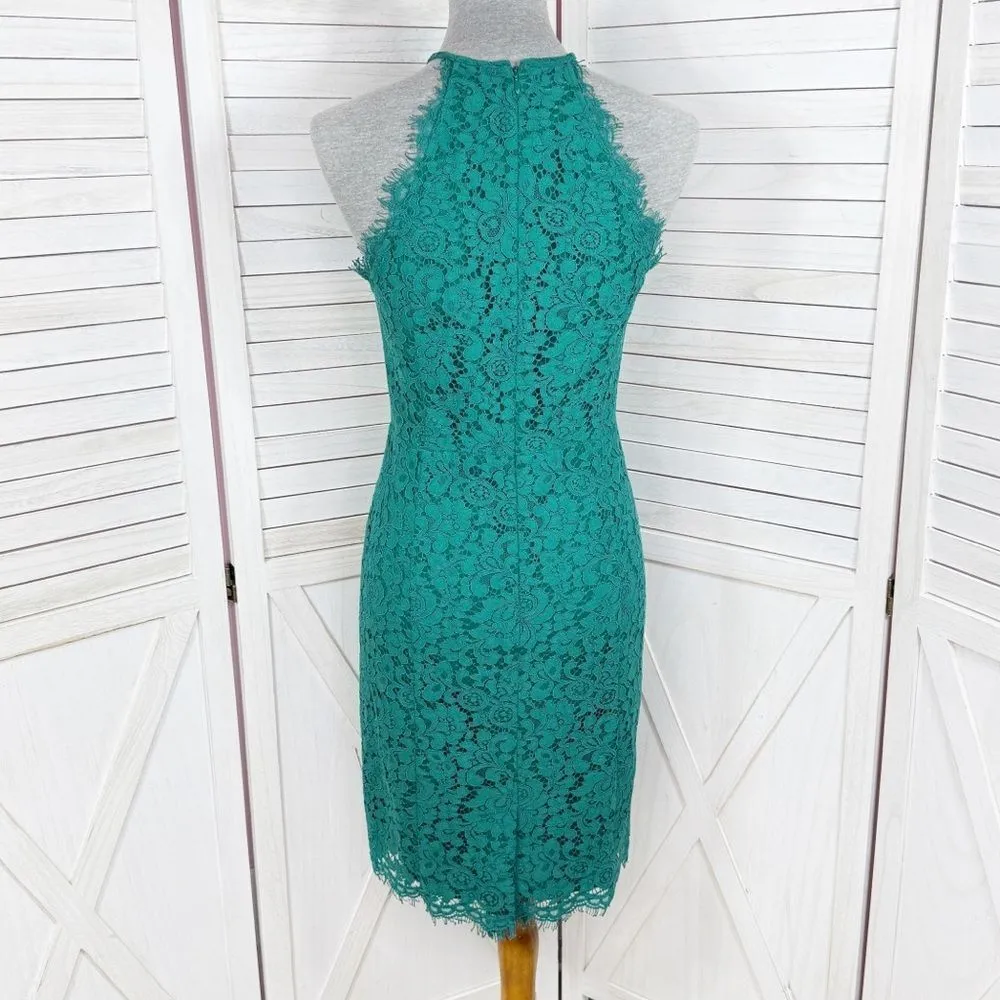 Loft Lace‎ Sleeveless Sheath Halter Cocktail Party Dress Green 4 - Image 5