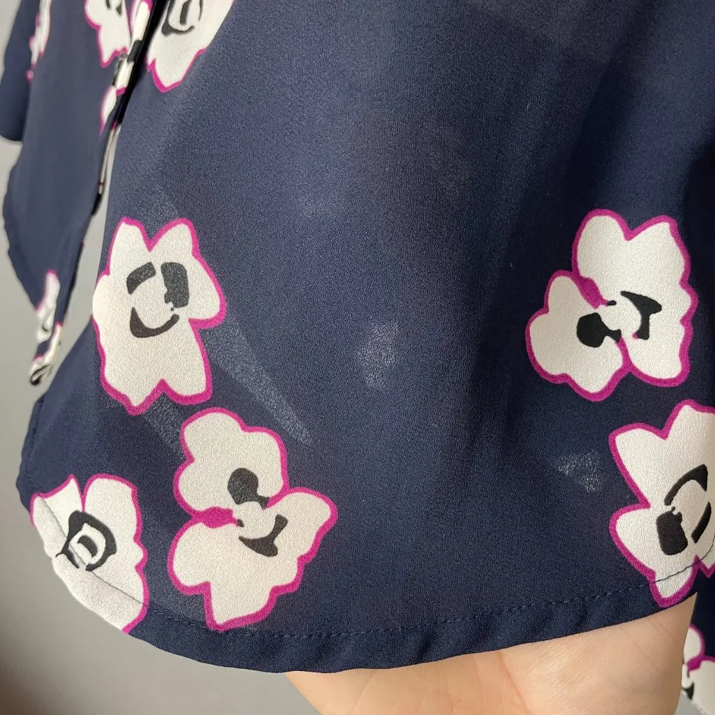 Express Portofino Shirt Blue Floral Polyester V-Neck Long Sleeves Office Small‎ - Image 11