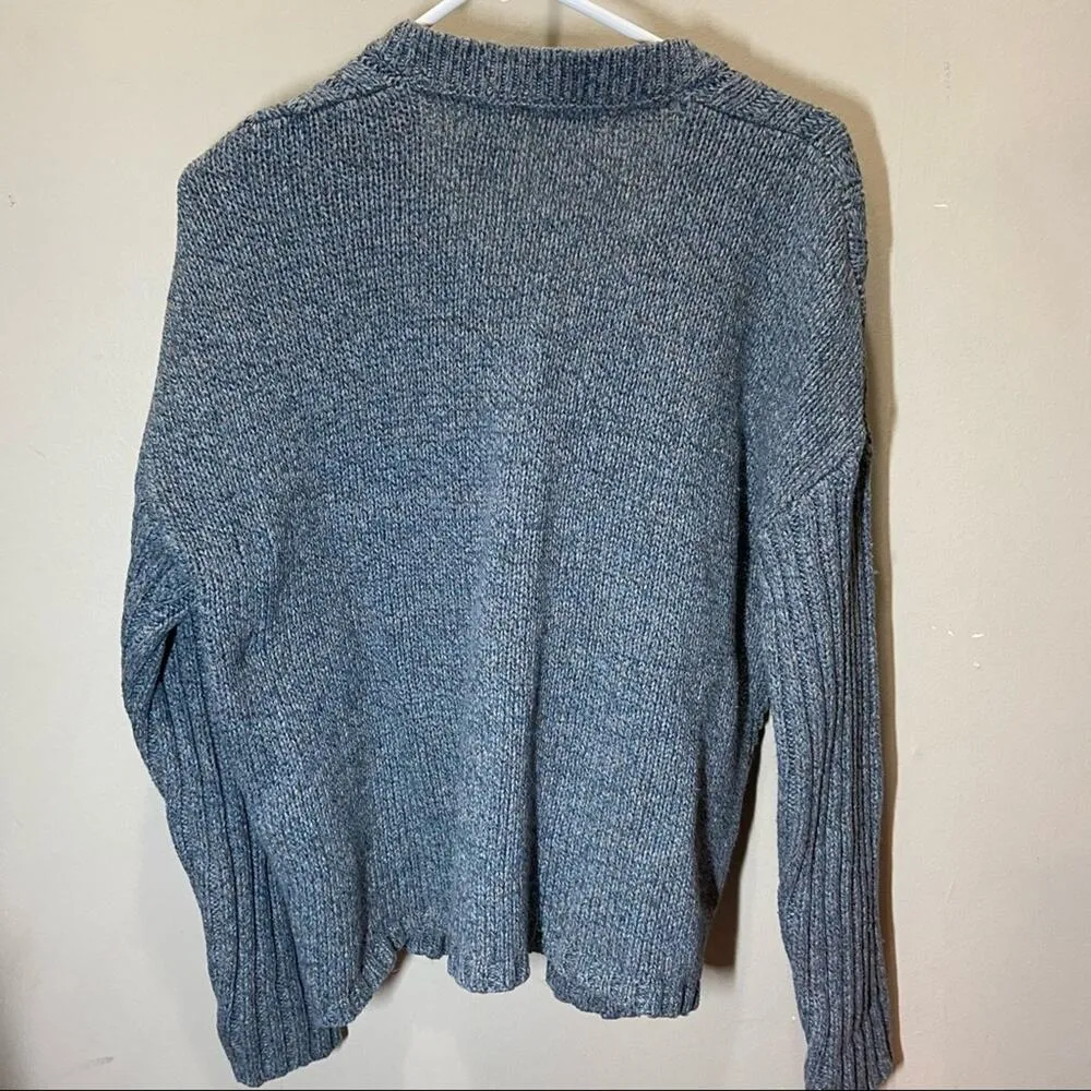 Woolrich Cable Knit Zip Cardigan Merino Wool Cotton Marled Lagenlook Blue Large - Image 4