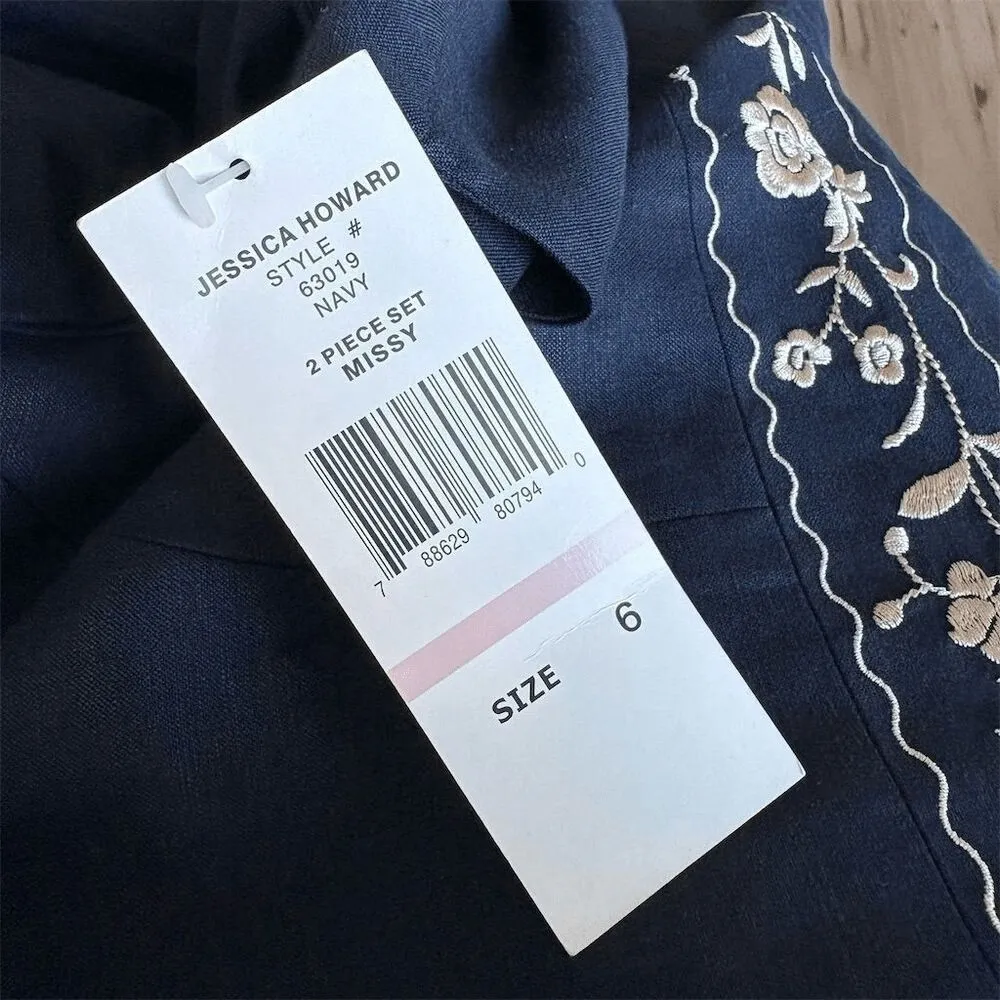 Jessica Howard Women's 2-Piece linen Blend Jacket Dress Size 6 Navy Blue Formal - Image 10