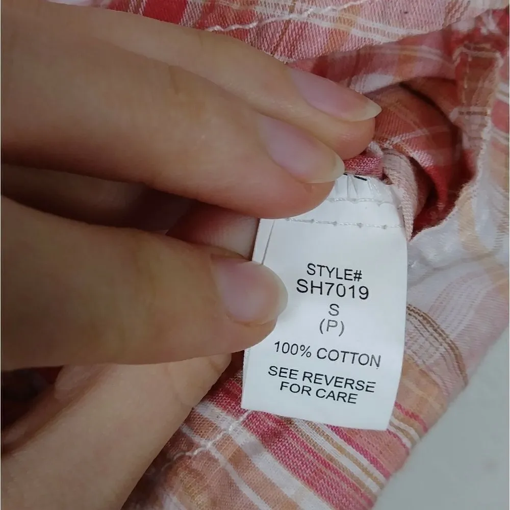 Custom Bleach Dyed Plaid Button Up Shirt Pink Size XS - Image 4