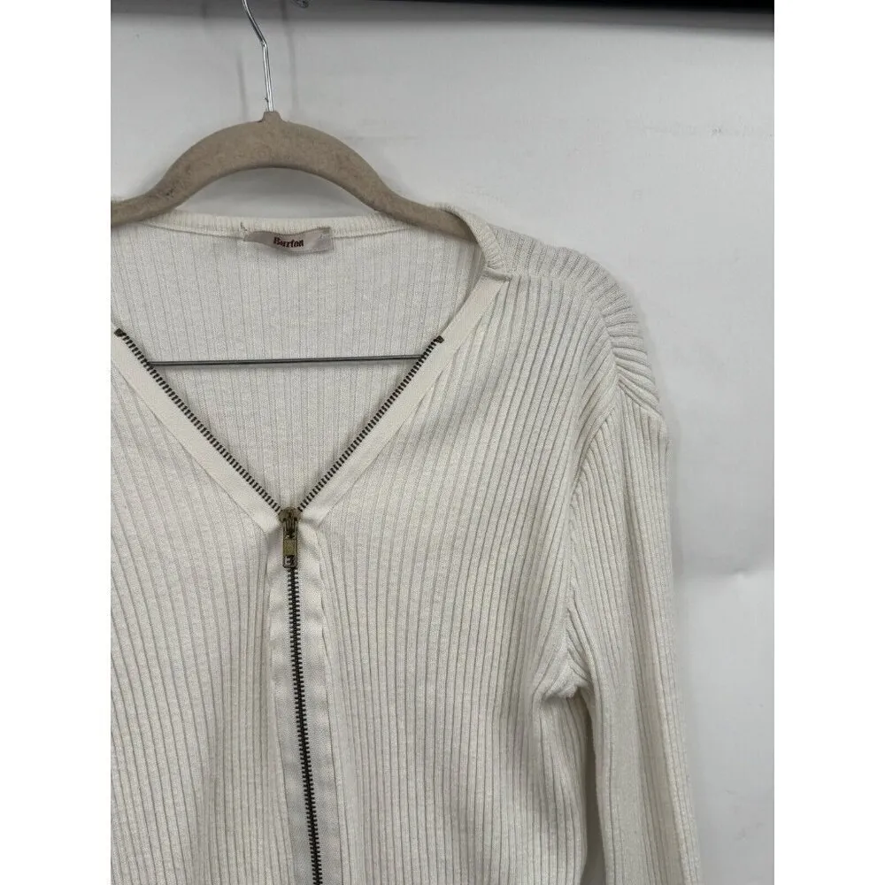 Burton Ribbed Full Zip Sweater Women 2‎ Ivory Long Sleeve Minimalist Coastal - Image 8