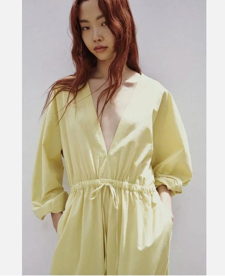 ZARA Voluminous COTTON POPLIN WIDE LEG JUMPSUIT IN Pistachio Bloggers Fave M - Image 6