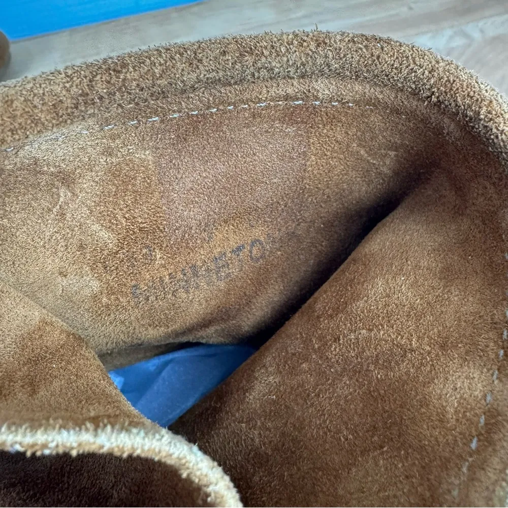 Minnetonka Brown Suede Moccasin Ankle Boots Fringe Lace Up Hard Sole Size 7 - Image 8