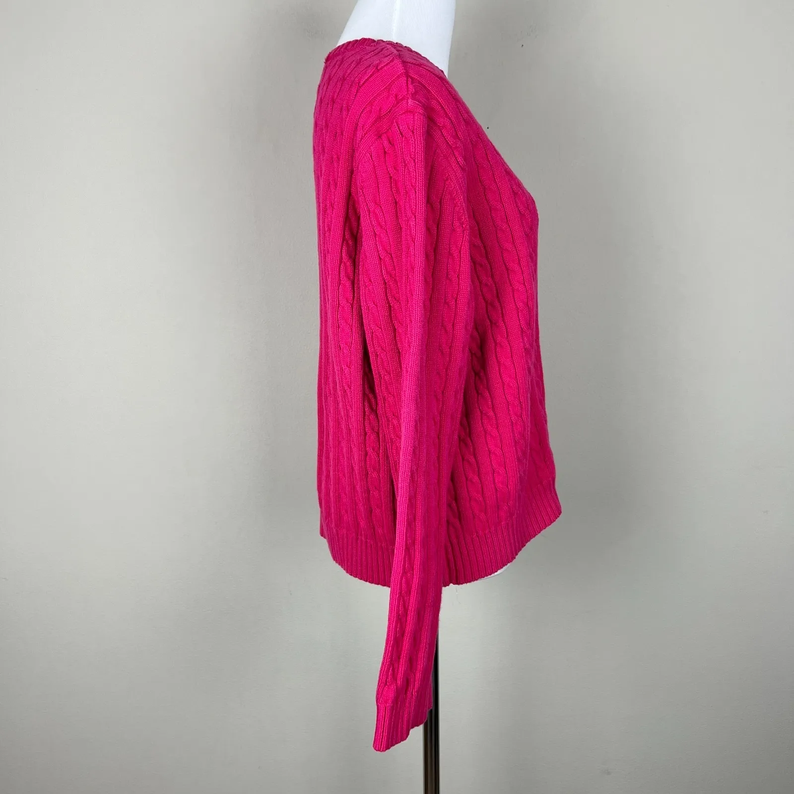 Lauren Ralph Lauren Sweater Women Large Pink Cable Knit Cotton Crewneck Pullover - Image 7