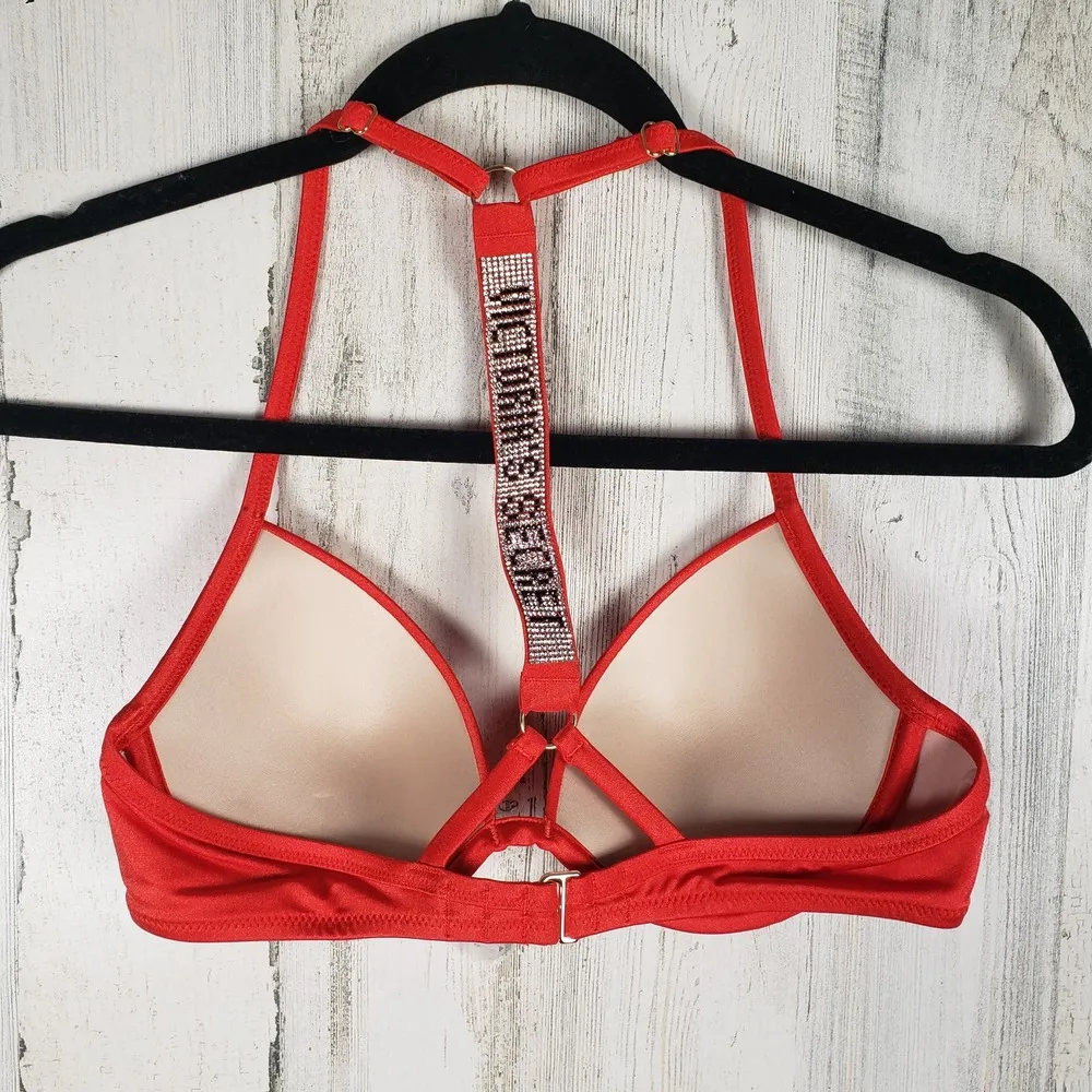 NWT Victoria's Secret Red Shine Strap Full Coverage Push-Up Bikini Top Size 32C - Image 5