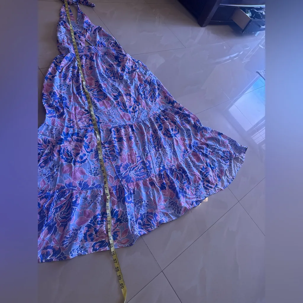 ZESICA Women Summer Halter Tie Neck Sleeveless Blue Floral Maxi Dress Cut Out L Size L - Image 14