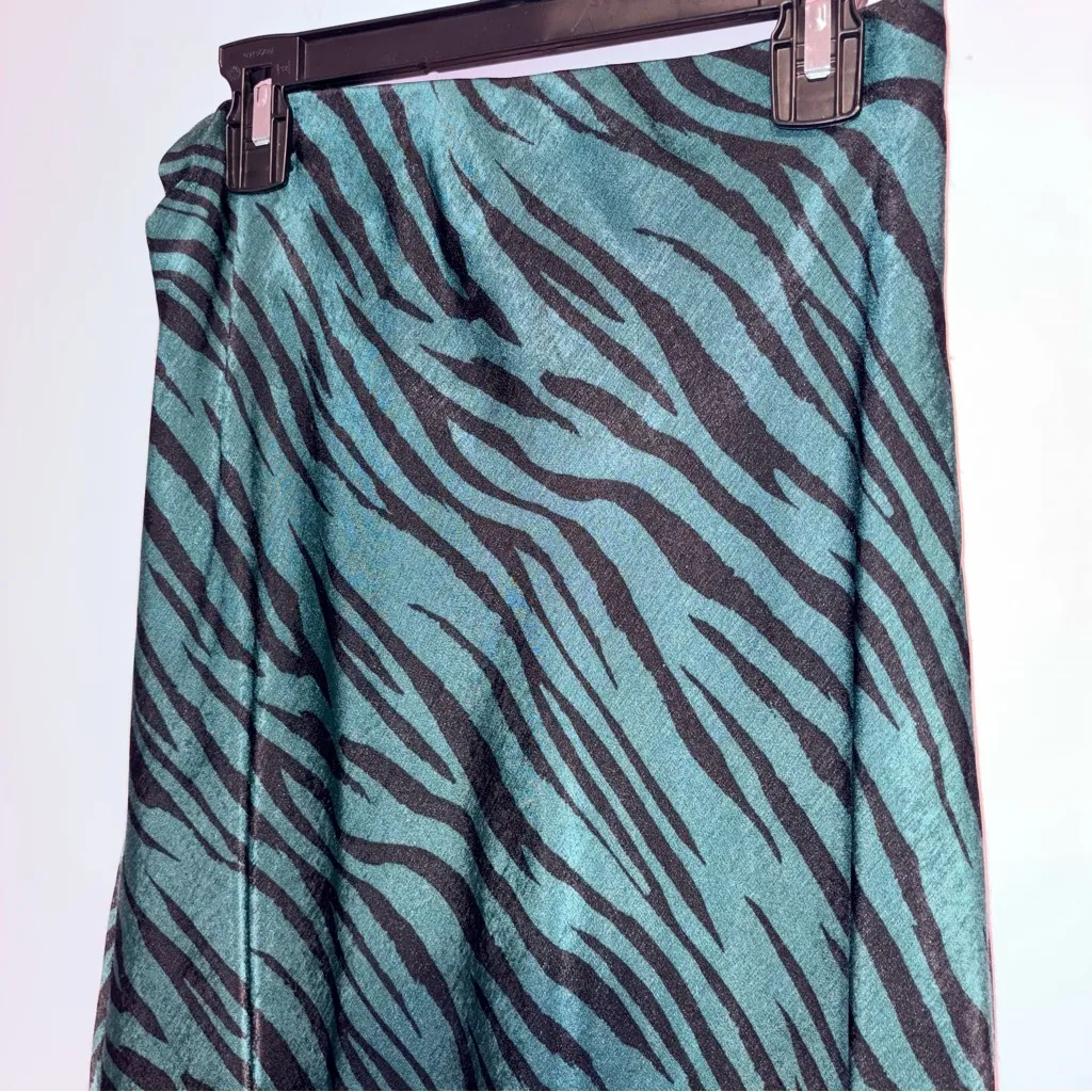 Socialite Satin Midi Slip Skirt Women XS Green Animal Print Maximalist Office - Image 7