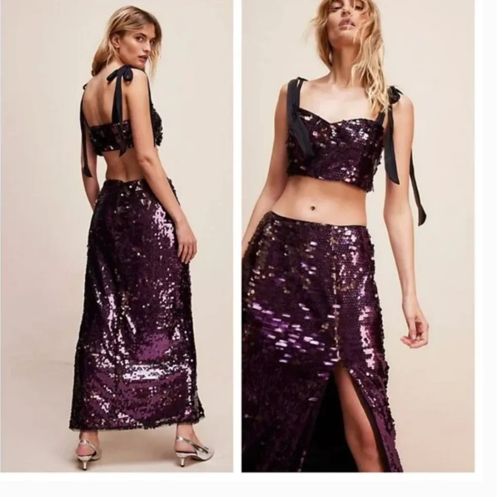 NWT Star Bright Sequin Two-Piece Crop Top & Midi Skirt 2Pcs Set - Image 2
