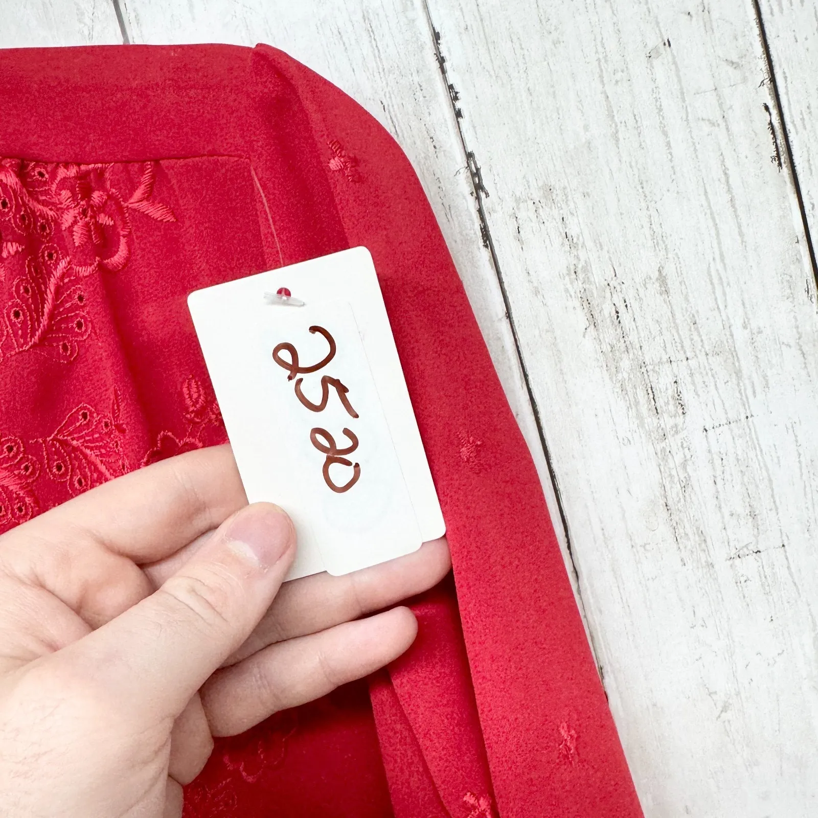 Vtg La Bonne Blouse Women 41" Chest Red Collared Embroider Long Sleeve Button Up Size XL - Image 4