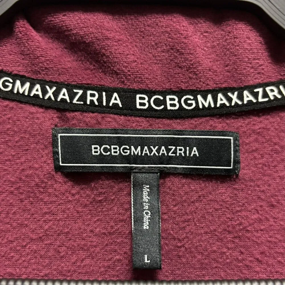 BCBGMAXAZRIA Women's Burgundy Quarter-Zip Pullover Sweater Size Large - Image 6