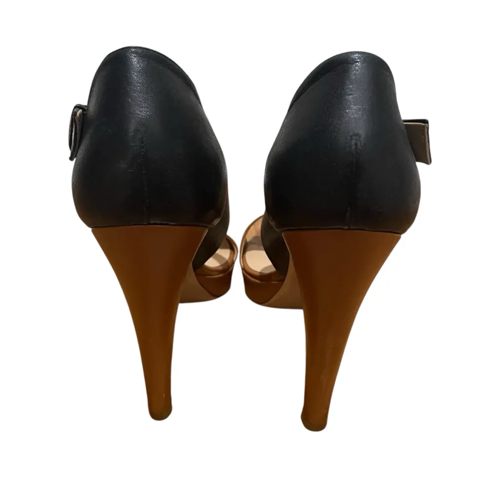 Longchamp Leather Platform Crisscross High Heel Sandals Black Brown Women 40 - Image 7