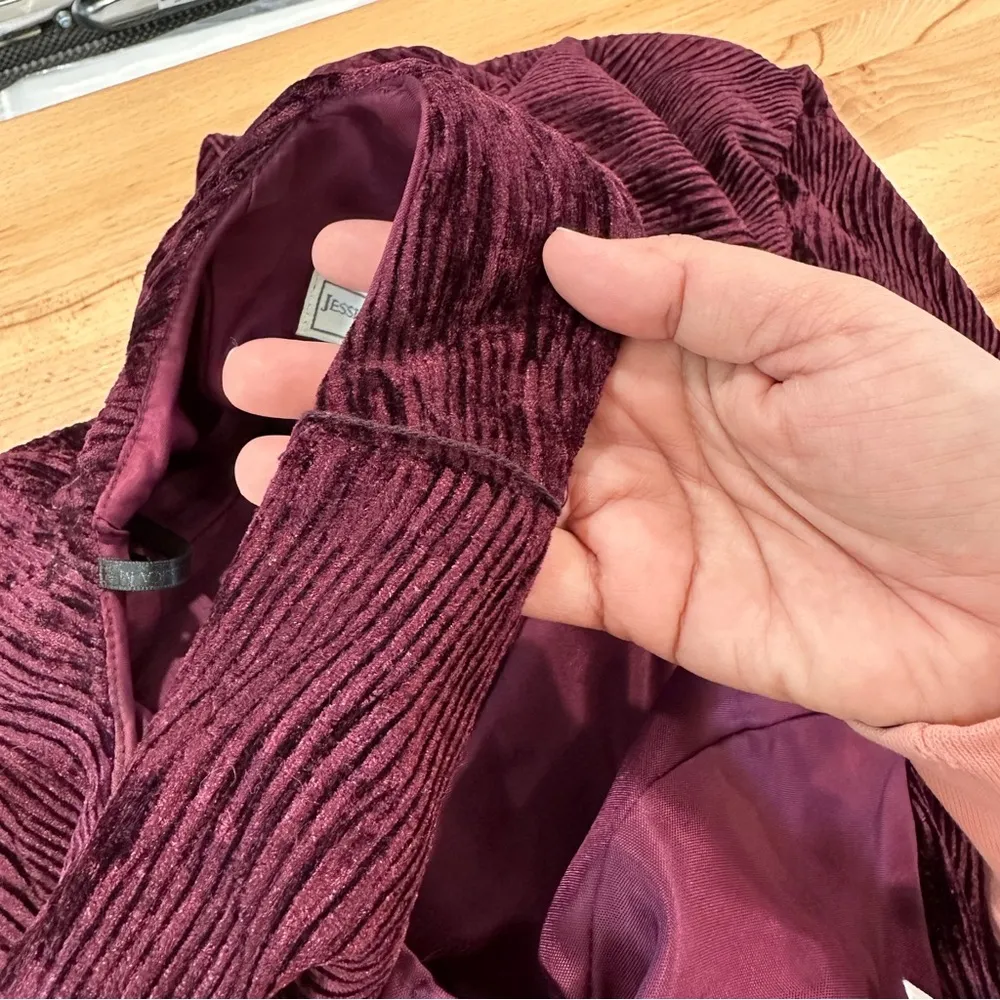 Jessica McClintock Dress Womens Burgundy Velvet Burnout Maxi Cocktail Party 10 - Image 8