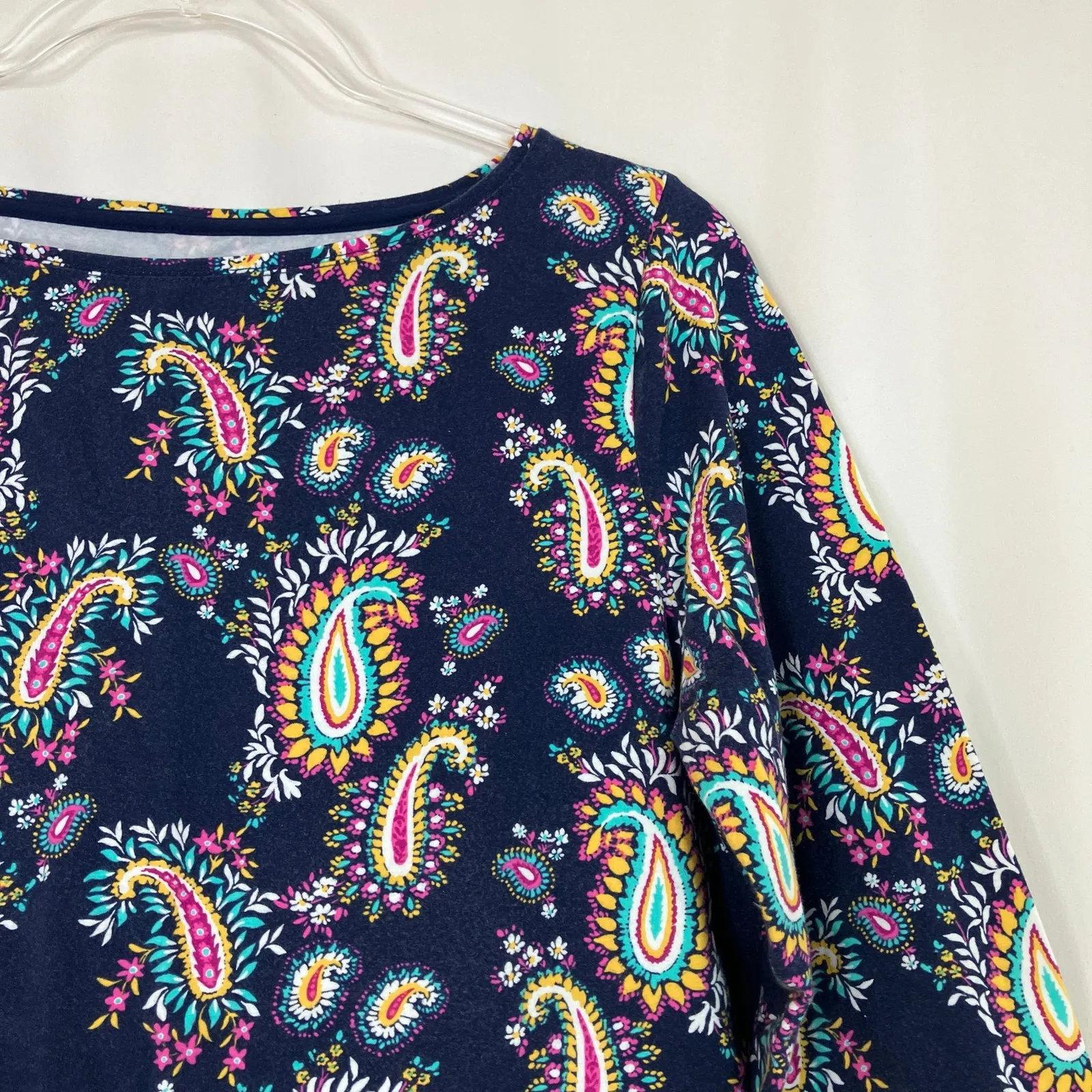 Talbots | The Talbots Tee Navy Paisley 3/4 Sleeve Shirt Cotton Womens Large - Image 2