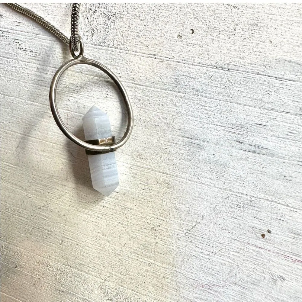 Blue lace agate silver pendant necklace - Image 9