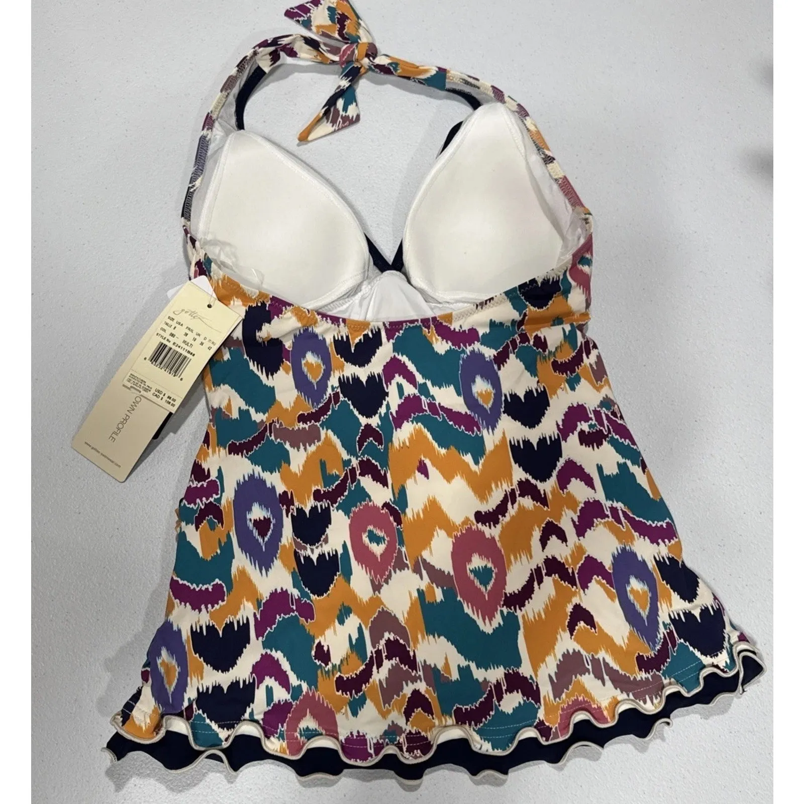 GOTTEX PROFILE Tankini Top Size 8 Echo Halter Neck Multicolor Ruffled Hem Beach - Image 3