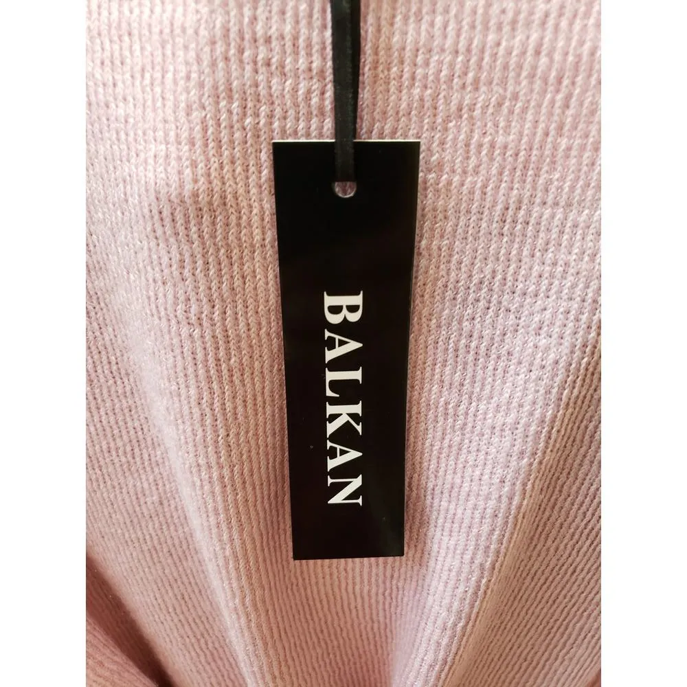 Balkan Sweater Womens Large Pink Knitted High Low Bow Back Boat Neck Pullover - Image 5