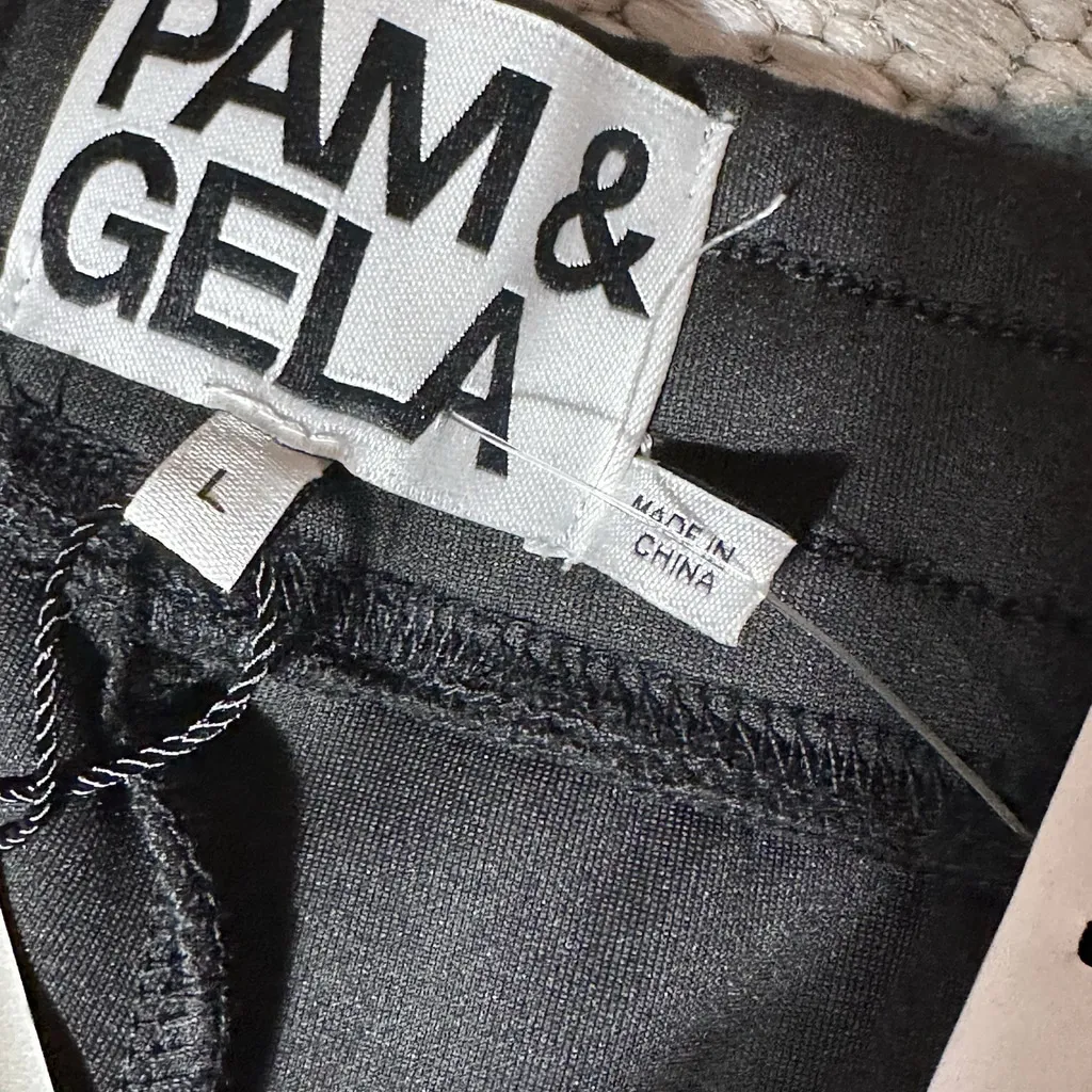 Pam & Gela NWT Black Metallic Contrast Cigarette Jogger Track Pant Ankle Zips LG - Image 7