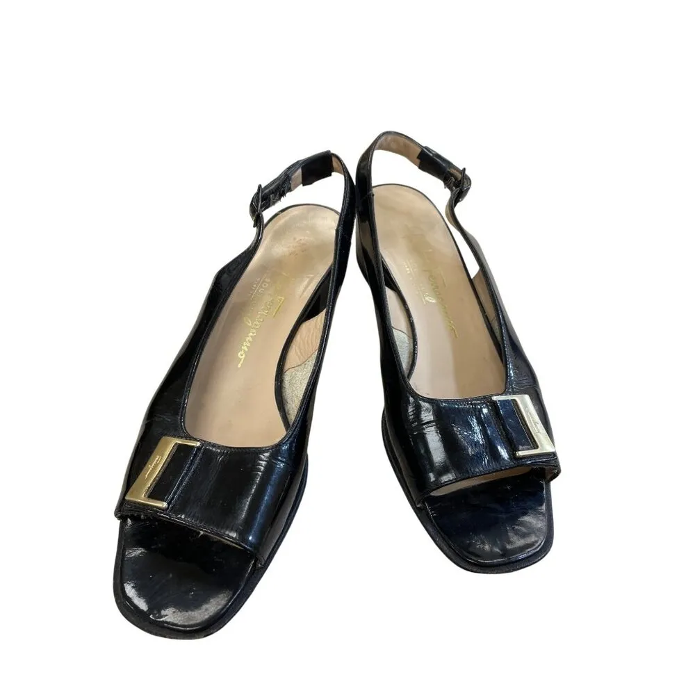 Salvatore Ferragamo Womens Black Leather Slingback Heels Size 8 SKU 8305 - Image 13