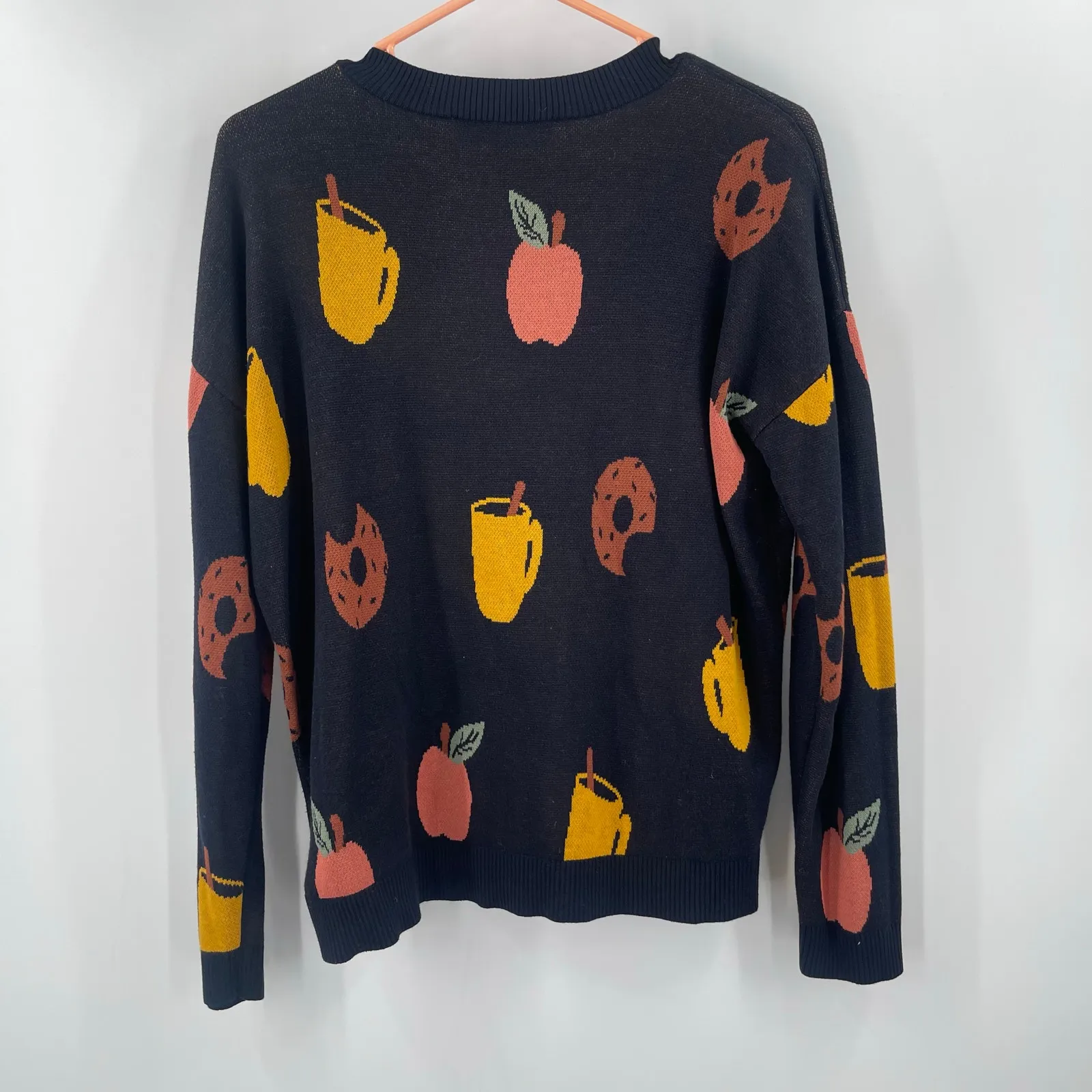 LOFT ANN TAYLOR Sweater Size Medium Apple Cider Donut Fall Orchard Novelty Print - Image 2