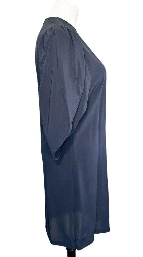 Stella McCartney Silk Crepe De Chine High Neck Split Sleeve Dress Navy 38 US 8 - Image 3